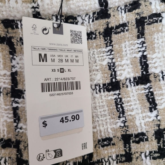 ZARA TEXTURED WEAVE PLAID SHORTS TAUPE BROWN | 2214/623 SIZE M - Picture 12 of 15